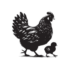 Mother Hen with Her Chicks silhouette vector