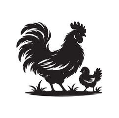 Mother Hen with Her Chicks silhouette vector