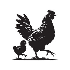 Mother Hen with Her Chicks silhouette vector