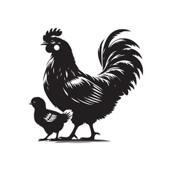 Mother Hen with Her Chicks silhouette vector