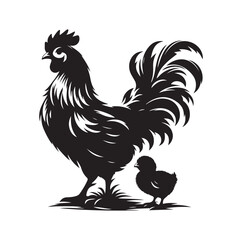 Mother Hen with Her Chicks silhouette vector