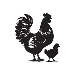 Mother Hen with Her Chicks silhouette vector