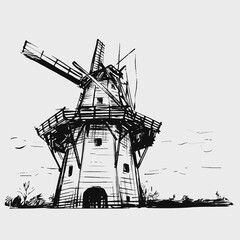Sketch of Traditional dutch windmill in Netherlands © arnontphoto