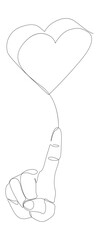 One continuous line of hand showing heart shape. Thin Line Illustration vector Valentine's Day concept. Contour Drawing Creative ideas.