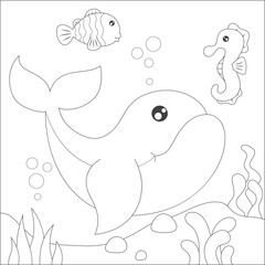 coloring whale and fishes