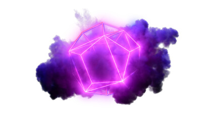 Neon 3D Polygon Model Inside Glowing Clouds Geometric Graphic Design Element