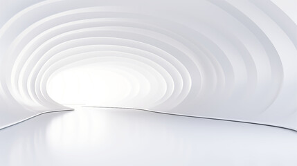 Abstract white tunnel room with wave lines pattern, 3D illustration.	