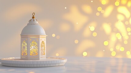modern minimalist arabic lantern for ramadan kareem background in white and bokeh background