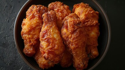 Crispy Fried Chicken in a bowl ready to be served. top view.