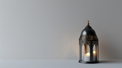 modern minimalist arabic lantern in black with white background simple elegant for copy space ramadan kareem. - obrazy, fototapety, plakaty
