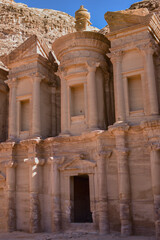 Obraz premium Monastery carved into the rock of the city of Petra, Wadi Musa, Jordan.