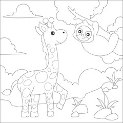 coloring giraffe and sloth