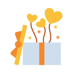 Gray gift box icon. gift box opened with balloons. Minimalist vector illustration.