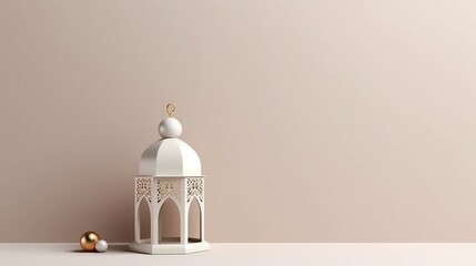 arabic lantern in white with brown background. modern minimal design concept
