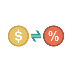 Obraz premium Taxes icon, money and percent with arrow isolated on transparent background. Minimalist vector illustration.