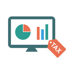 Laptop with tax charts, diagram, chart and tax on monitor isolated on transparent background. Minimalist vector illustration.