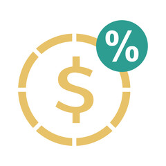 Dollar money, coin money with percent isolated on transparent background. Minimalist vector illustration.