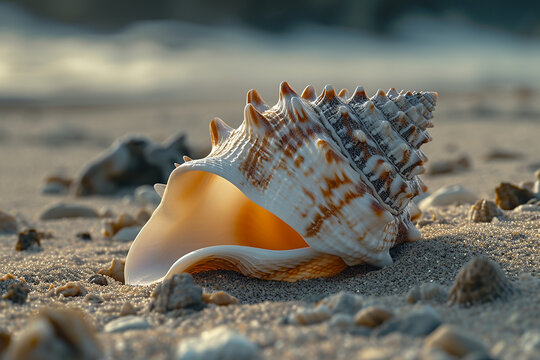 Generative AI Image of Conch Sea Shell on a Sandy Beach