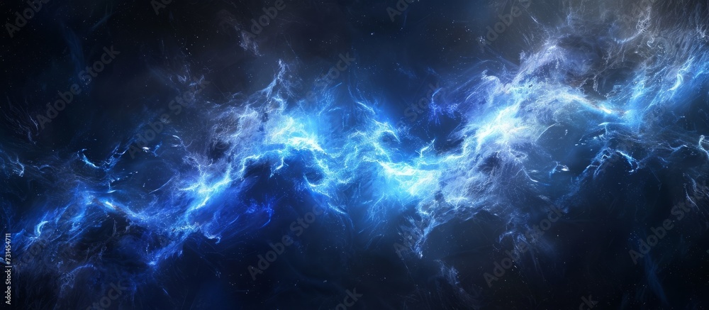 Wall mural computer-generated abstract background with blue high-power plasma in deep space, composed of matter