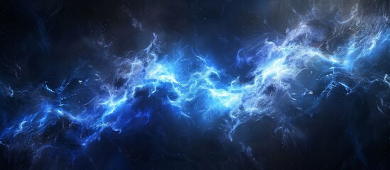 Computer-generated abstract background with blue high-power plasma in deep space, composed of matter and antimatter.