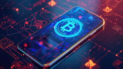 Zoomed-in image of a cryptocurrency wallet interface on a smartphone, blockchain security features highlighted