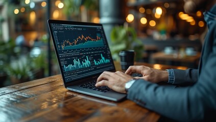 Businessman analyzing financial graphs on a laptop