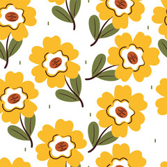 seamless pattern cartoon flower and leaves. cute plant wallpaper and background for gift wrap paper	