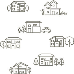 Fototapeta premium アイコン 住宅 建物 不動産 ビジネス ピクトグラム シンプル 線 イラスト素材セット