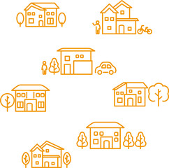 アイコン　住宅　建物　不動産　ビジネス　ピクトグラム　シンプル　線　イラスト素材セット
