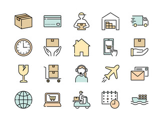 Set of delivery colorful icons, editable stroke	
