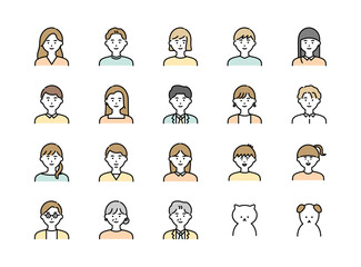 People and pets avatar colorful line icons set. Vector illustration, editable stroke	
