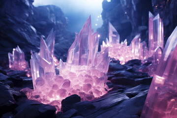 Quartz Crystal Mineral Stone: Nature's Amethyst Beauty on a Purple Background - obrazy, fototapety, plakaty