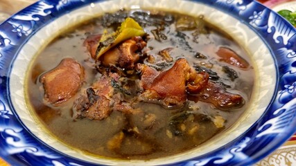 Pork leg rice on the bowl