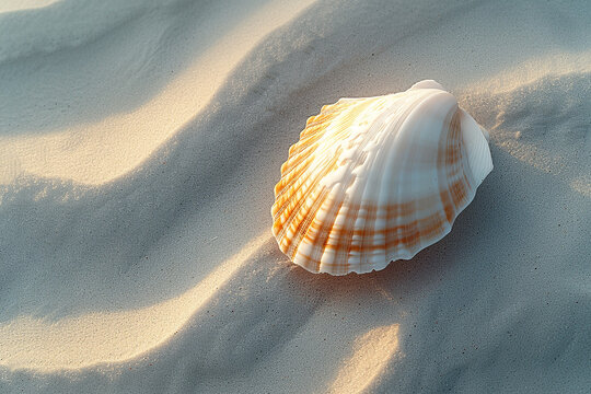 Generative AI Image of Top View of Sea Shell with White Sand on Beach