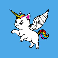 Cute cat unicorn cartoon illustration. animal wildlife icon concept