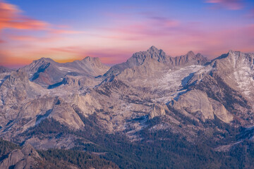 Landscape view of mountains and Moro Rock view of the Sequoia National Park. California, USA