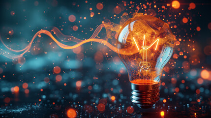 Innovation and idea concept of lit up and glowing light bulb illustration. - obrazy, fototapety, plakaty