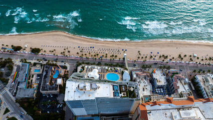 Aerial drone view of Ft. Lauderdale Beach, Florida, USA. 2024