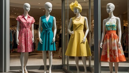 Fototapeta na wymiar windows display mannequin summer fashion