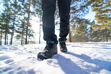 Fototapeta na wymiar walking in the snow. Foot steps in winters 