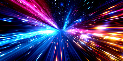 A vividly colorful abstract backdrop, combining retro neon hues with modern digital patterns, radiating with dynamic energy.