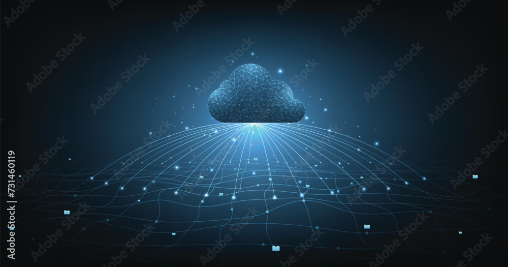 Aufkleber Cloud technology concept. Cloud storage with data-protected exchange Cloud computing, big data center, on dark blue background.Cloud Technology illustration.