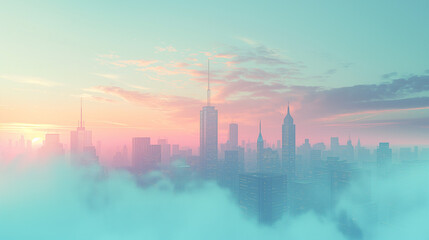 朝日と雲に包まれる都市