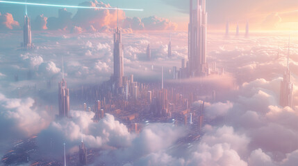 雲に包まれる未来都市