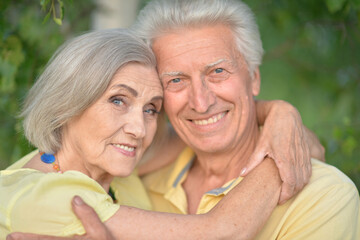 Portrait of beautiful elderly couple together in park