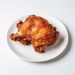 Crispy Indulgence: A Tempting Snapshot of Golden Fried Chicken on a Pristine White Canvas. Delight in the Irresistible Crunch, Juicy Tenderness, and Mouthwatering Perfection of this Culinary Masterpie