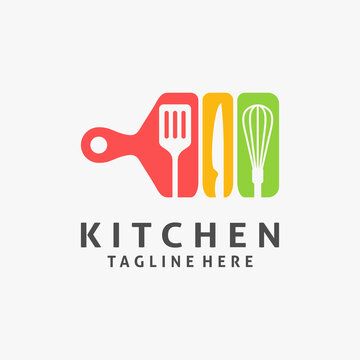 Cutting board and cooking utensils for kitchen logo design