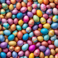 Obraz premium Colorful easter eggs background,Happy Easter Concept: Cheerful Background with Colorful Eggs,Festive Springtime: Colorful Eggs Pattern for Easter