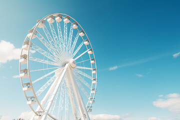 Ultra-realistic Ferris wheel under a clear blue sky. AI Generative.