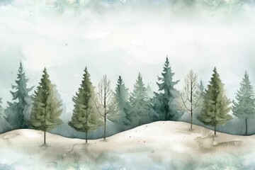 Fototapeta na wymiar watercolor landscape with trees